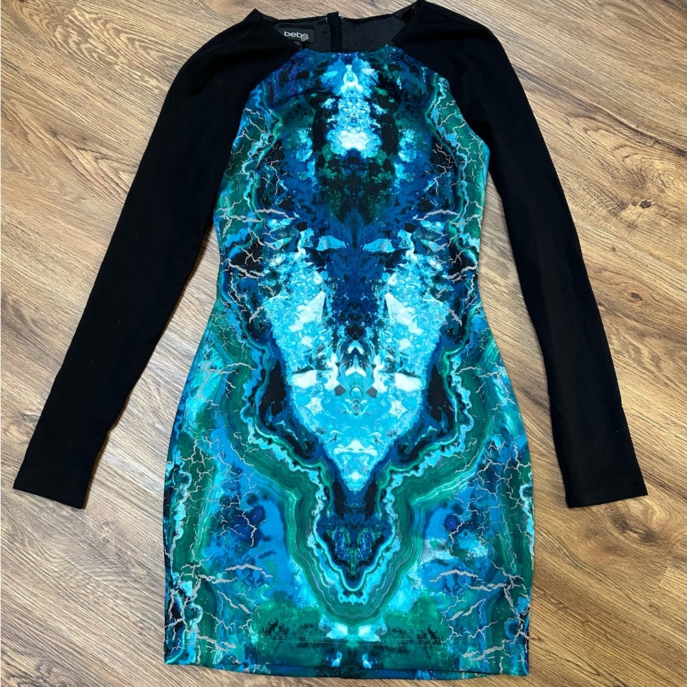 Bebe XS Multi Color Long Sleeve Dress